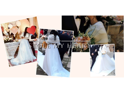 M20 Coprispalle donna-sposa con manicotti in merino extrafine elasticizzato colore bianco panna avorio Paola
