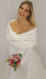 M20 Coprispalle donna-sposa con manicotti in merino extrafine elasticizzato  colore bianco panna, naturale avorio SUPERMORBIDA – OUTLET – FILATI ON LINE  – STOLE MY HEART